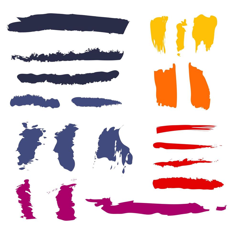Set of different strokes of colored paint on a white background - Vector