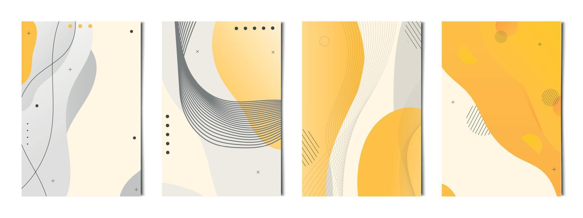 Set of 4 pcs abstract white orange geometric backgrounds, templates for advertising, business cards, textures - Vector