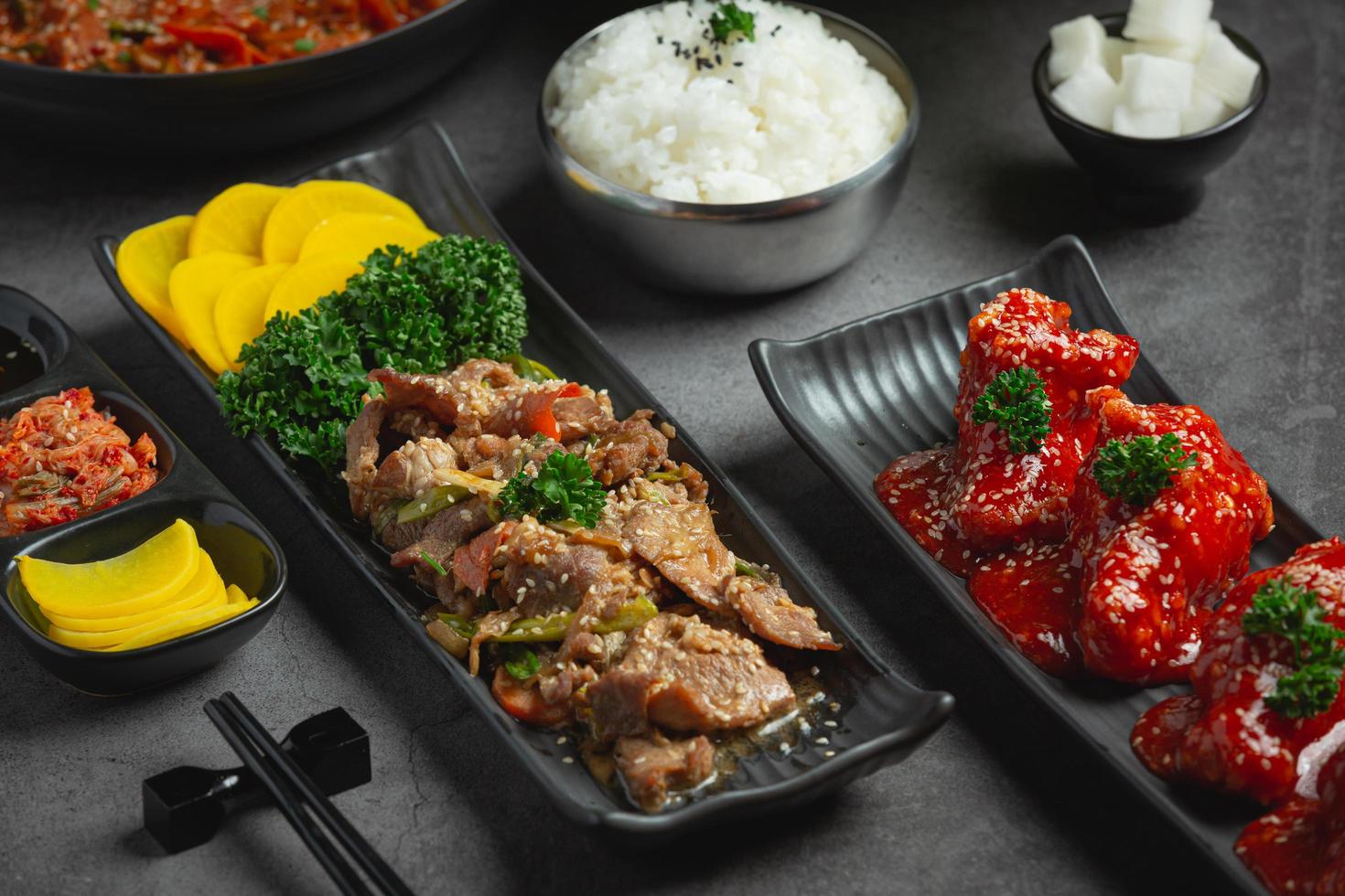 Korean food Bulgogi or marinated beef barbecue ready to serve photo