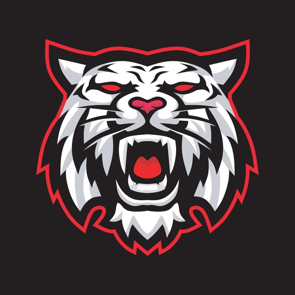 white tiger sport gaming vector logo template illustration with black background