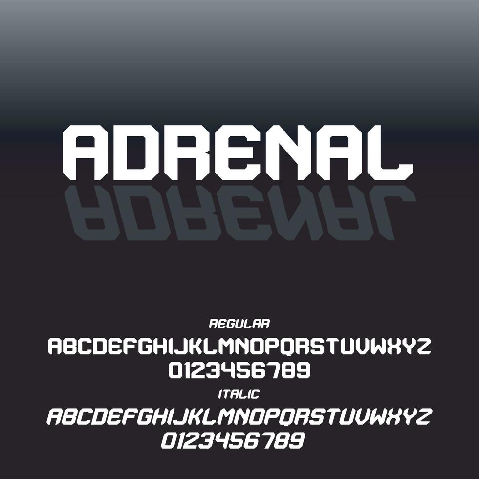 Adrenal, a modern sporty typography alphabet font design vector