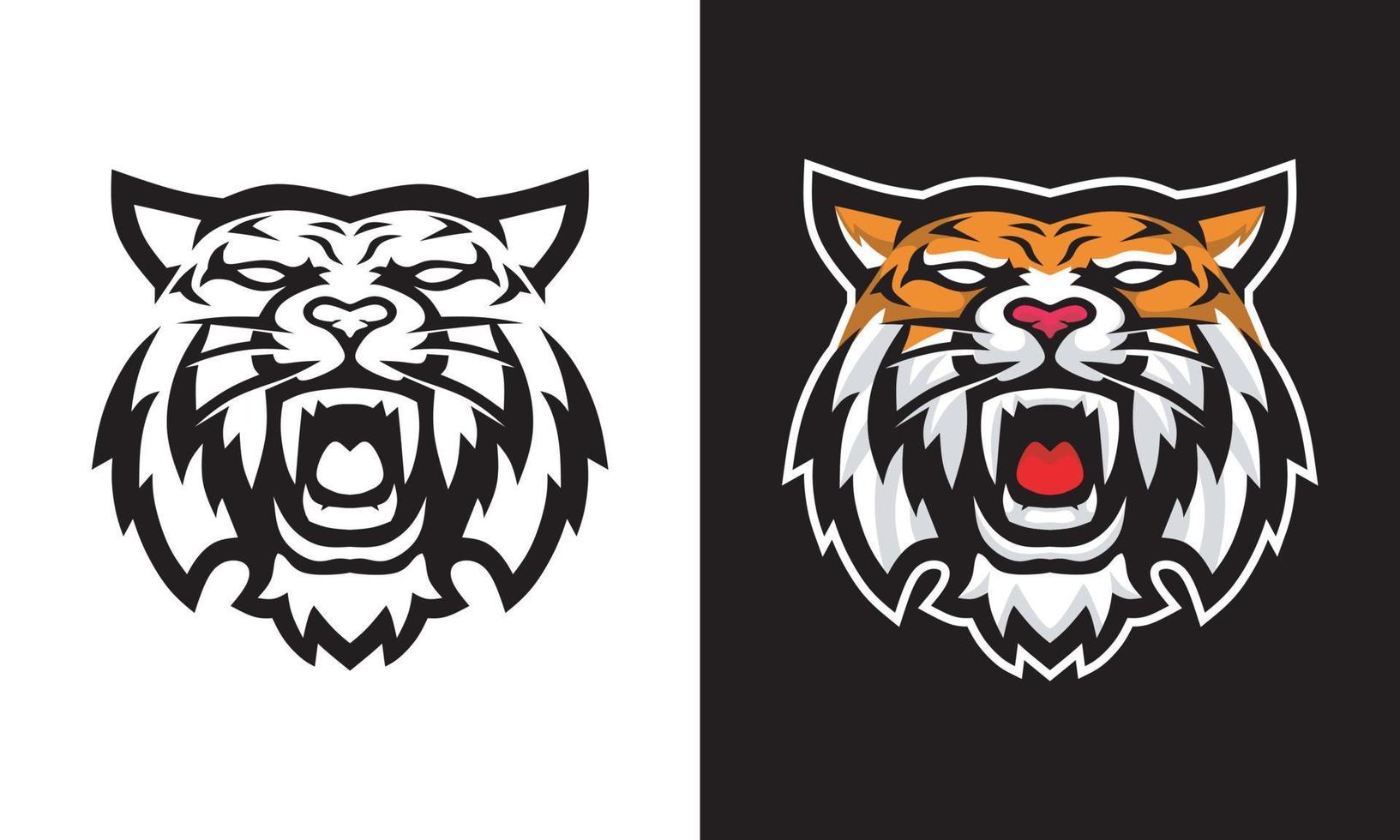 line illustration of a roaring tiger head in various color combinations, suitable as tattoo or sport team mascot vector