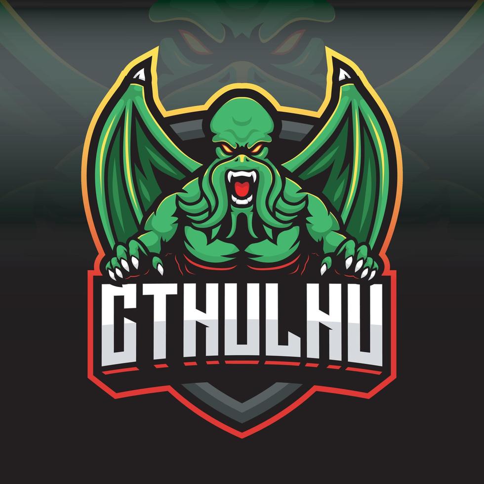 angry cthulhu sport gaming vector logo template illustration with black background
