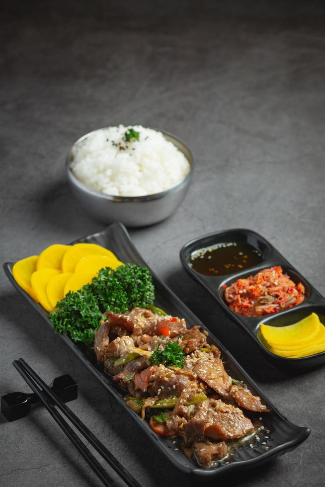 Korean food Bulgogi or marinated beef barbecue ready to serve photo