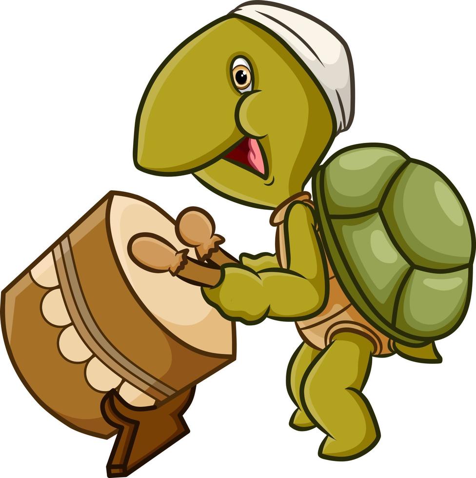 la tortuga feliz toca el tambor islámico vector