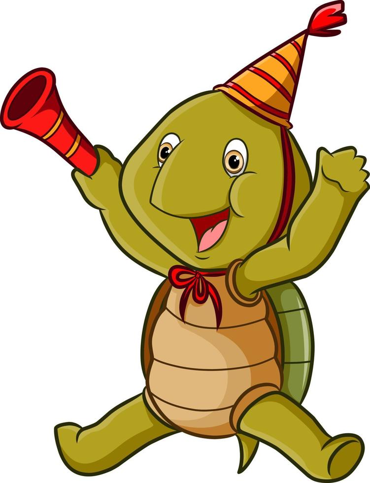 la tortuga emocionada lleva el sombrero de cumpleaños vector