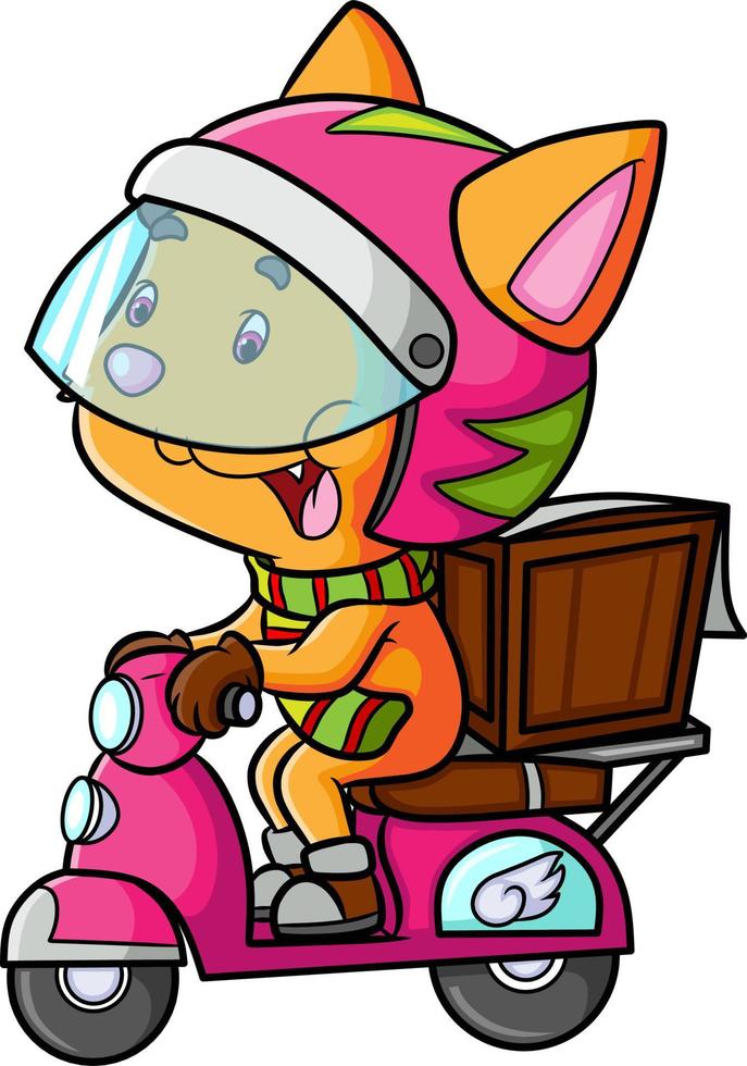 The happy cat courier is delivering the package vector