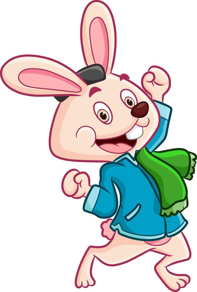 The cute rabbit is dancing with the happy expression vector
