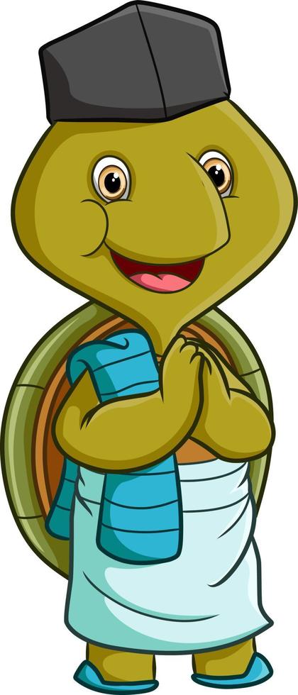 The old turtle is giving the greeting for eid al fitr vector