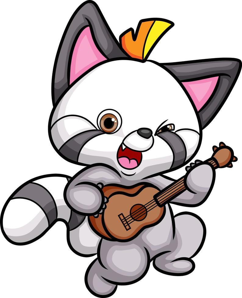 The rock raccoon is playing guitar and sing a song vector