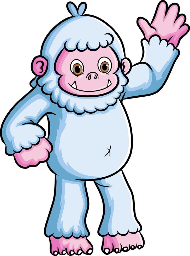 The cute yeti is raising the hand and waving vector