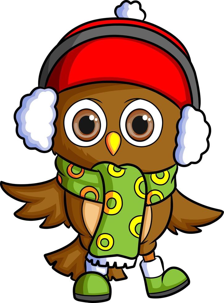 The happy owl is wearing the scarf and the ear puff vector