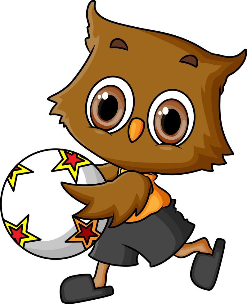 The cute owl is playing the football in the field vector