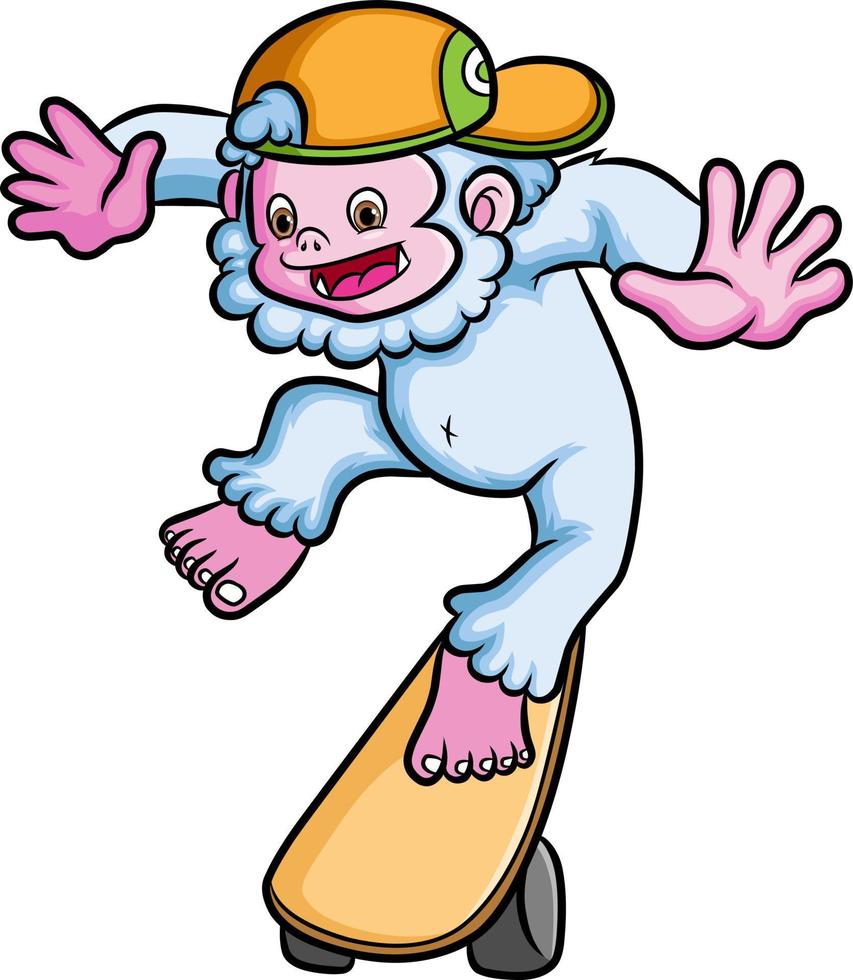 el yeti feliz está jugando la atracción con la patineta vector