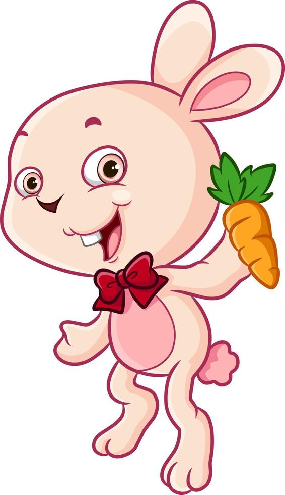 The hungry rabbit is holding the fresh carrot vector