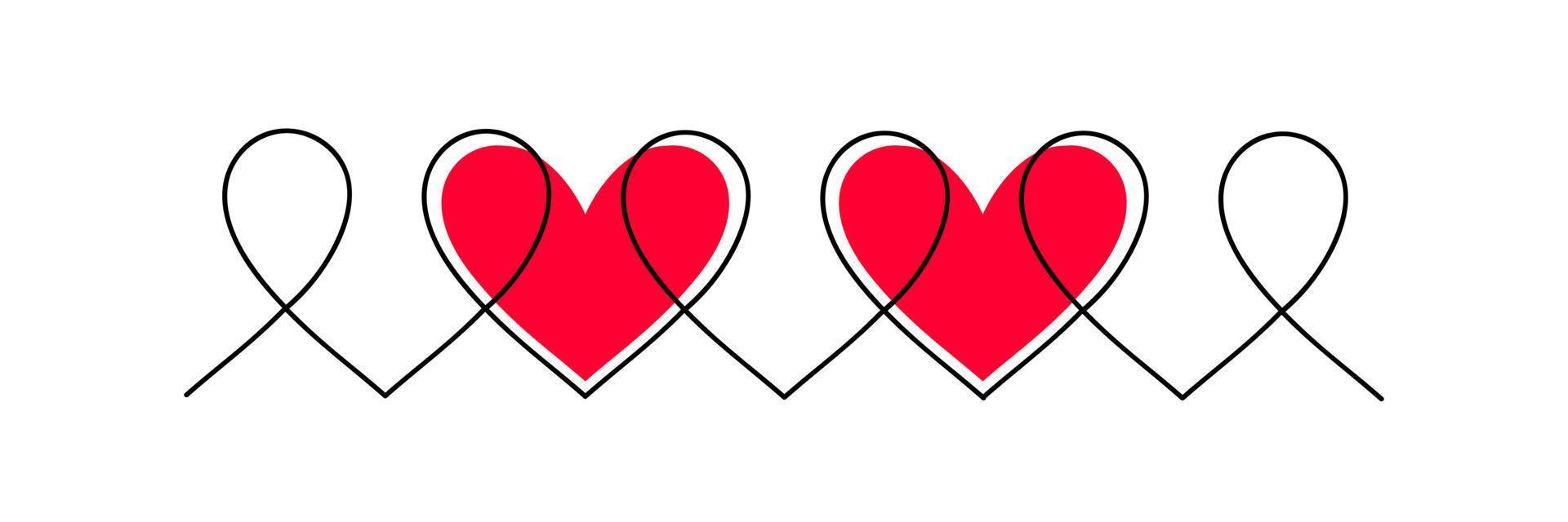 Continuous one line drawing of three heart vector