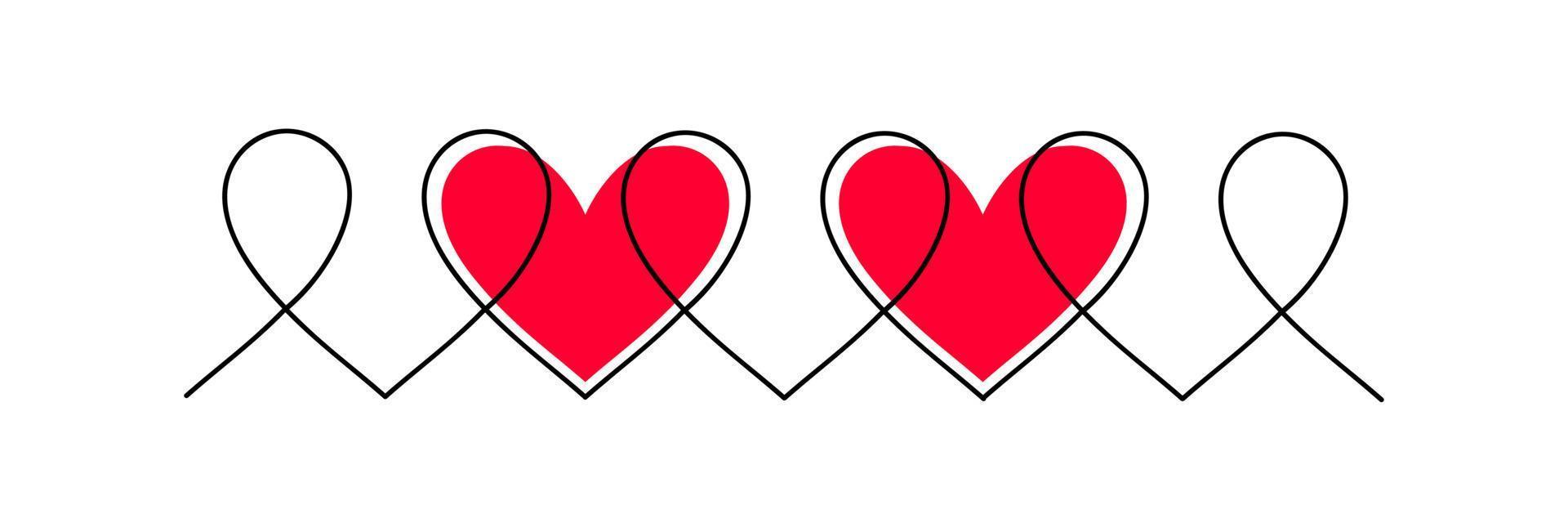 Continuous one line drawing of three heart vector