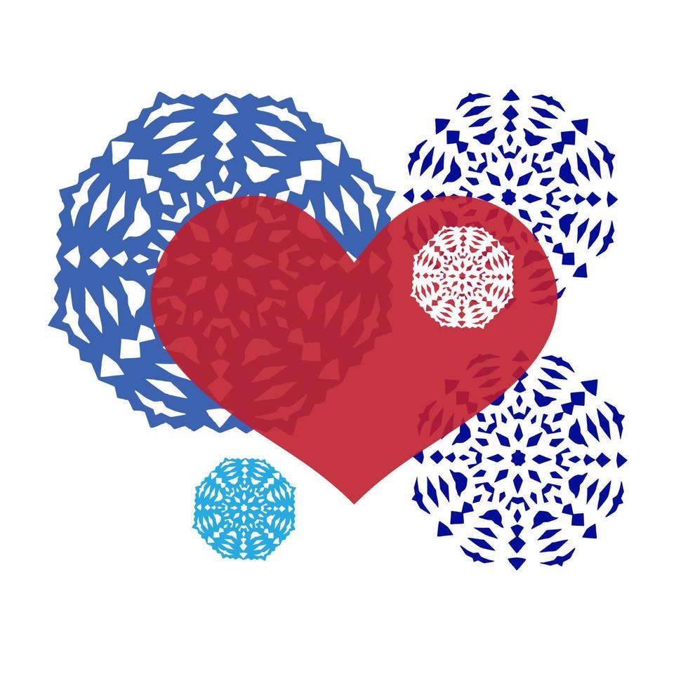 Ornamental composition with hearts and snowflakes. vector