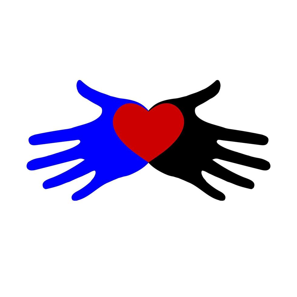 Heart icon in hands. Vector heart icon on palms.