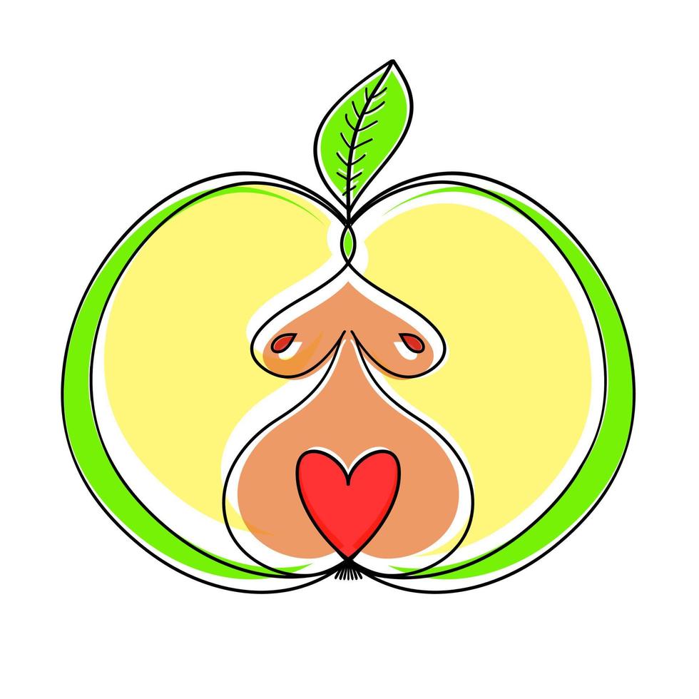 mujer manzana. boceto de dibujo de tipo de cuerpo de mujer de manzana. vector