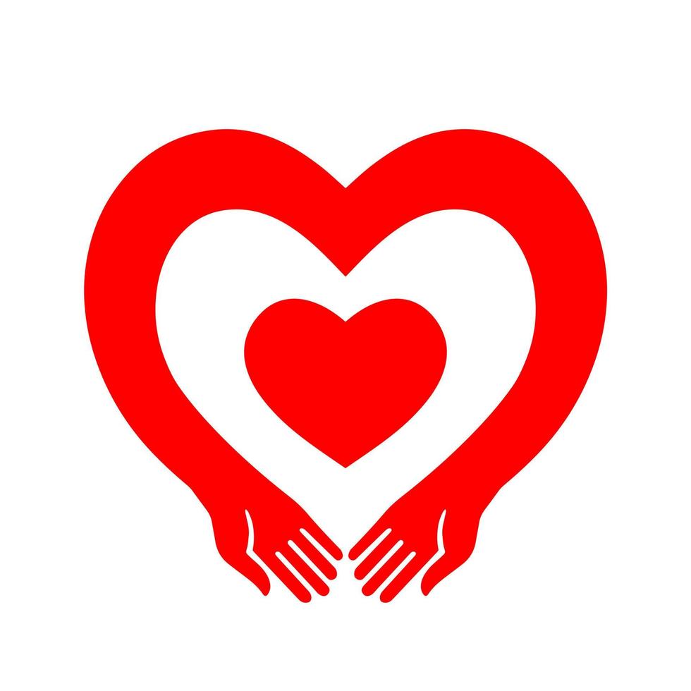 Heart in hand vector icon logo. Red heart in hands. Love, health symbol vector