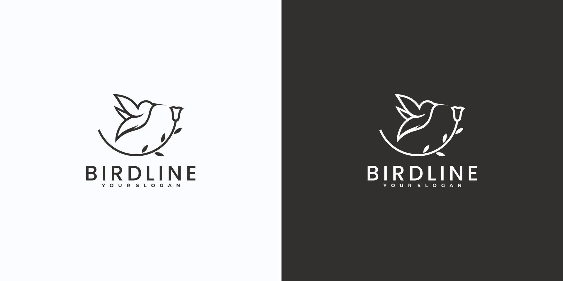 minimalist line art bird logo with leaf combination vector