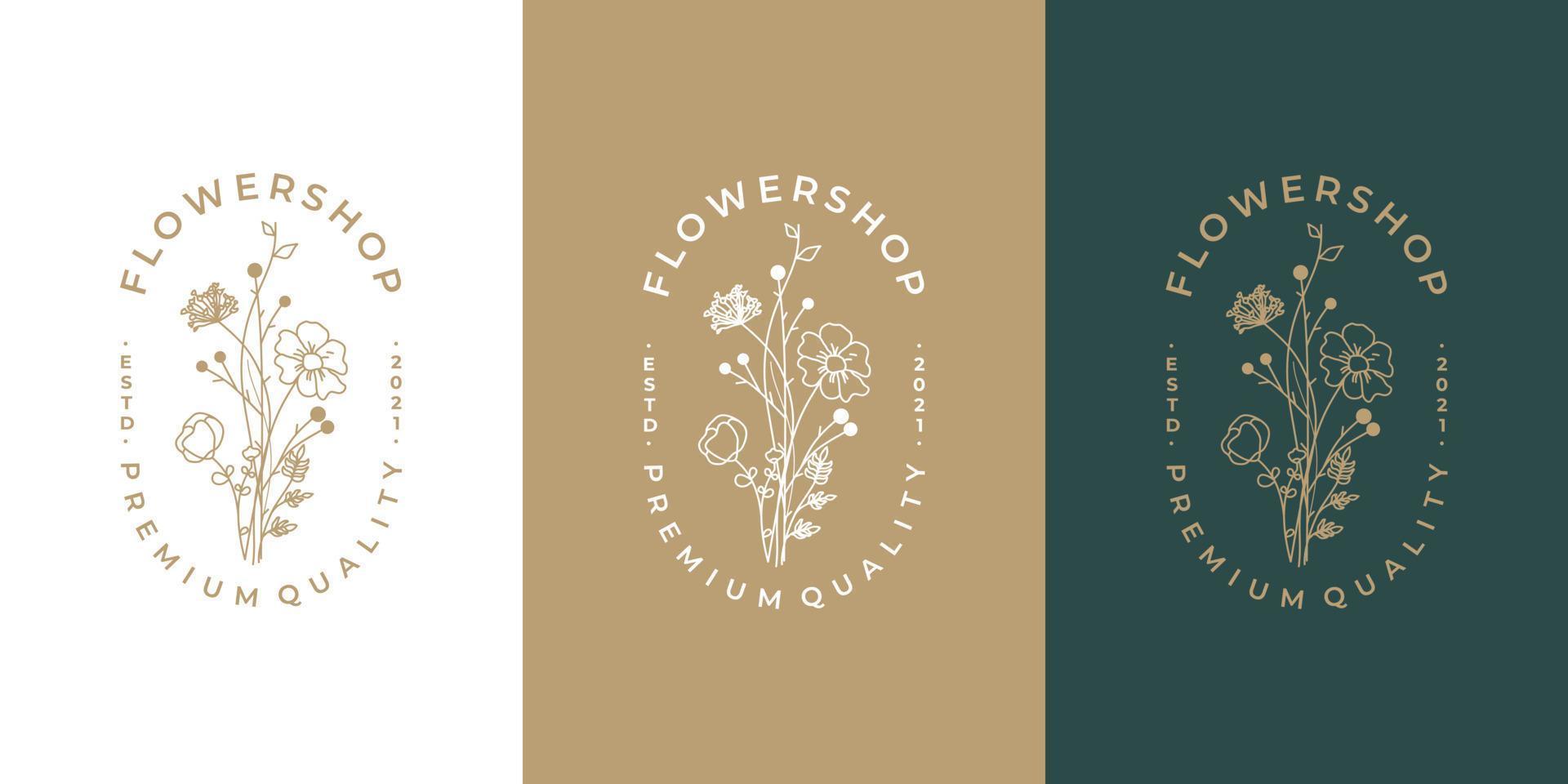 feminine hand draw flower logo design line art style vector