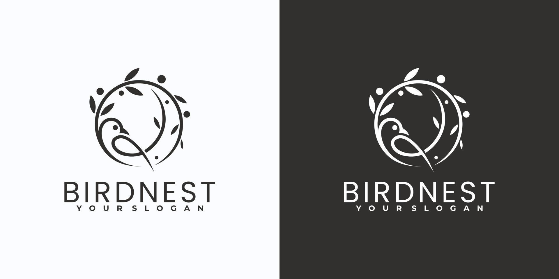 logotipo de pájaro de arte lineal minimalista con combinación de hojas vector