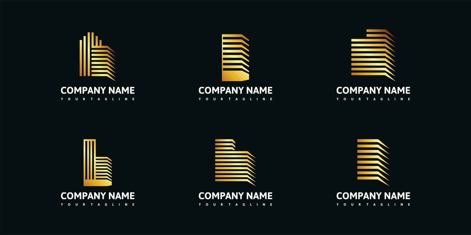 golden set minimalist building logo inspiration with concept line art. vector