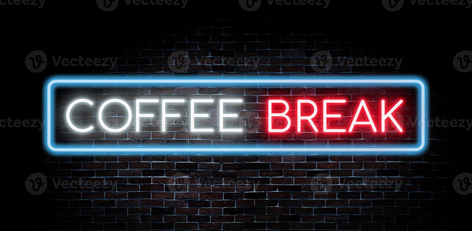 Coffee break neon banner, light signboard. photo