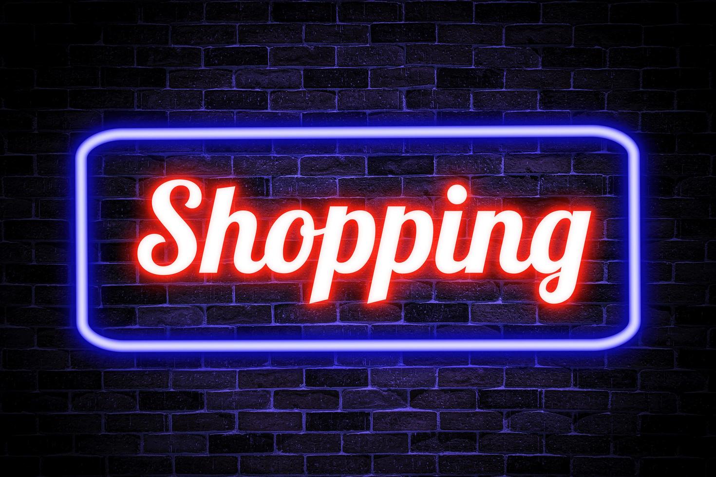 Shopping neon banner, light signboard. photo