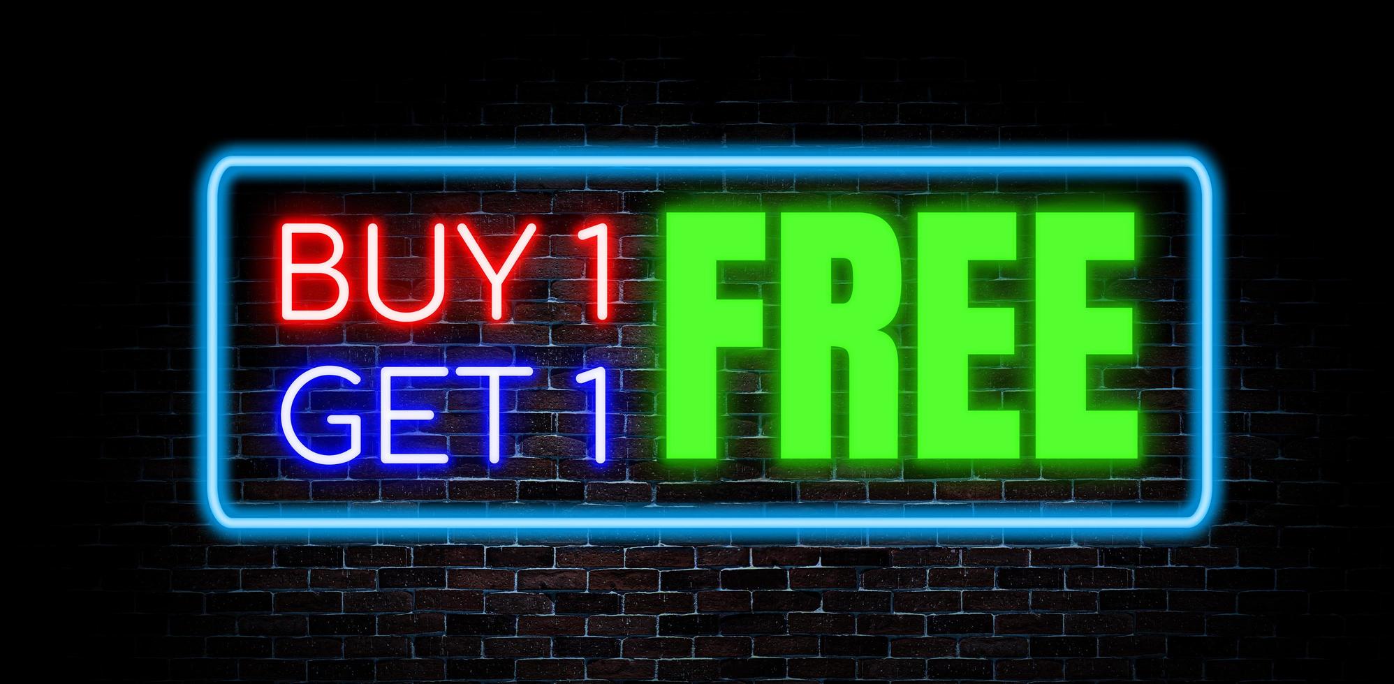 Buy 1 Get 1 Free neon banner, light signboard. photo
