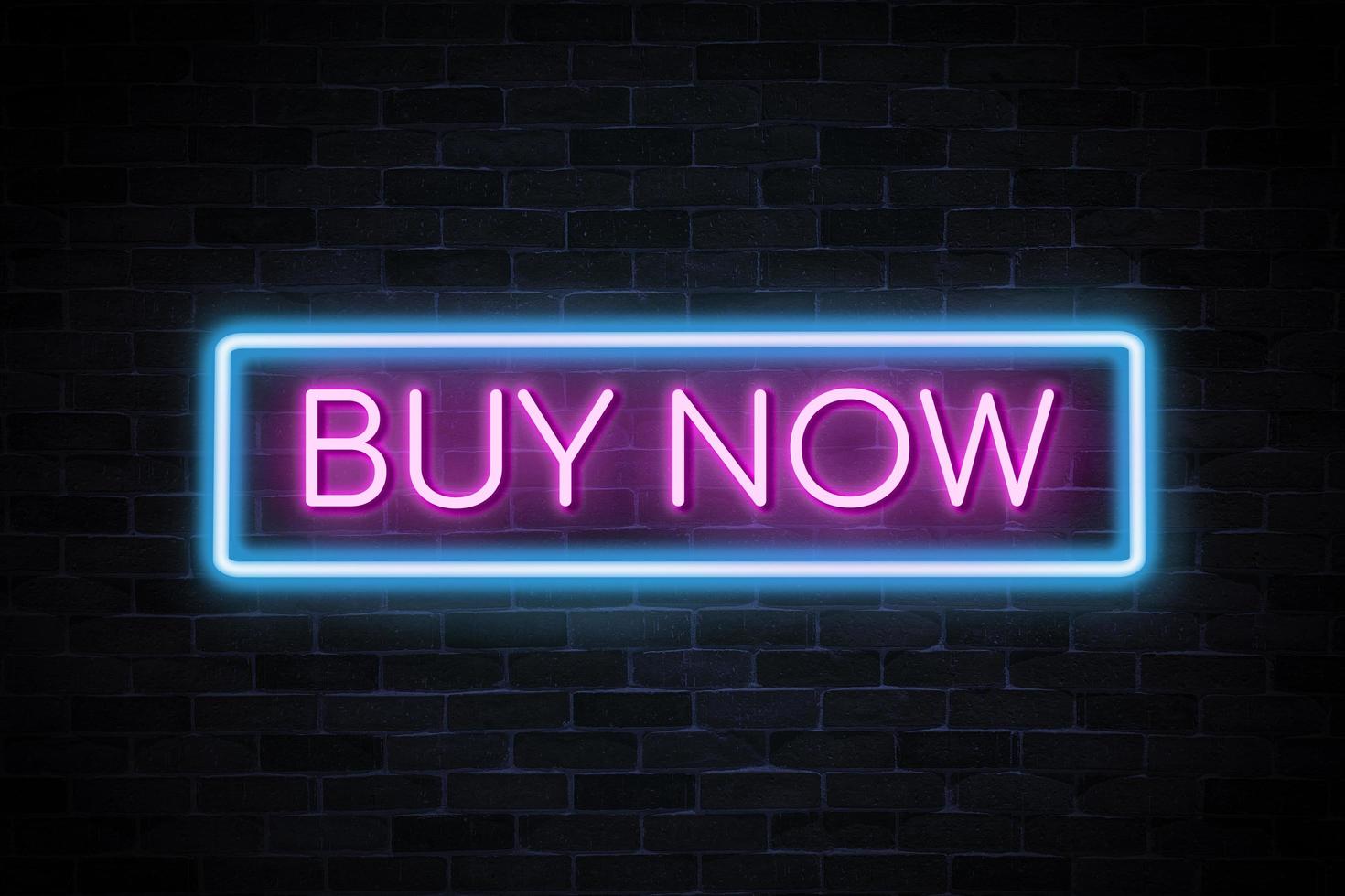 Buy now neon banner, light signboard. photo