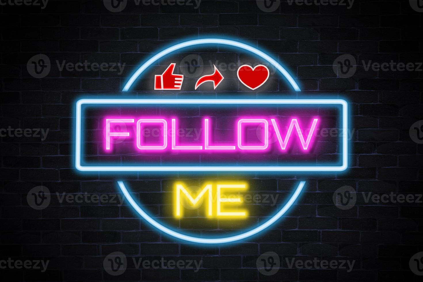 Follow me neon banner, light signboard. photo