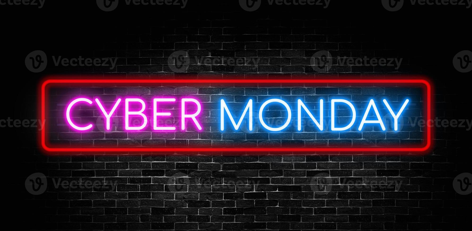 Cyber monday neon banner, light signboard. photo