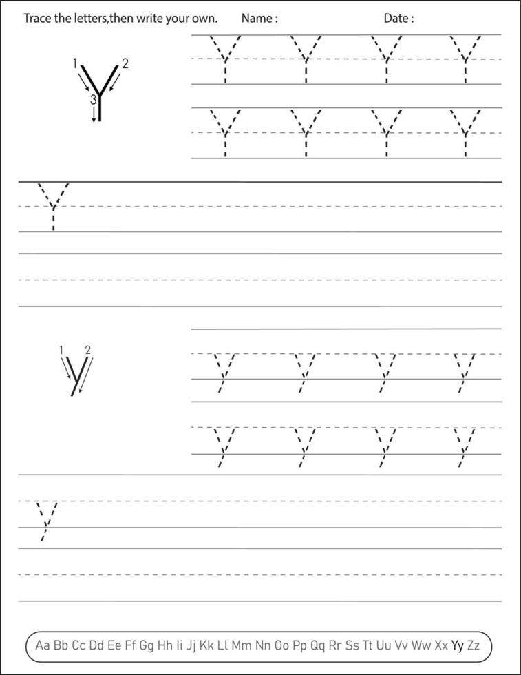 Alphabet Handwriting practice Worksheet. Alphabet activity for pre schoolers and kindergarten. English activity for kids vector