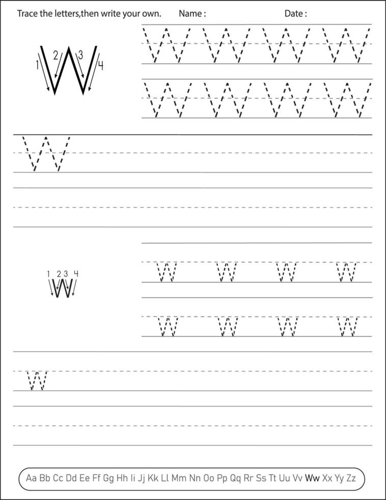 Alphabet Handwriting practice Worksheet. Alphabet activity for pre schoolers and kindergarten. English activity for kids vector