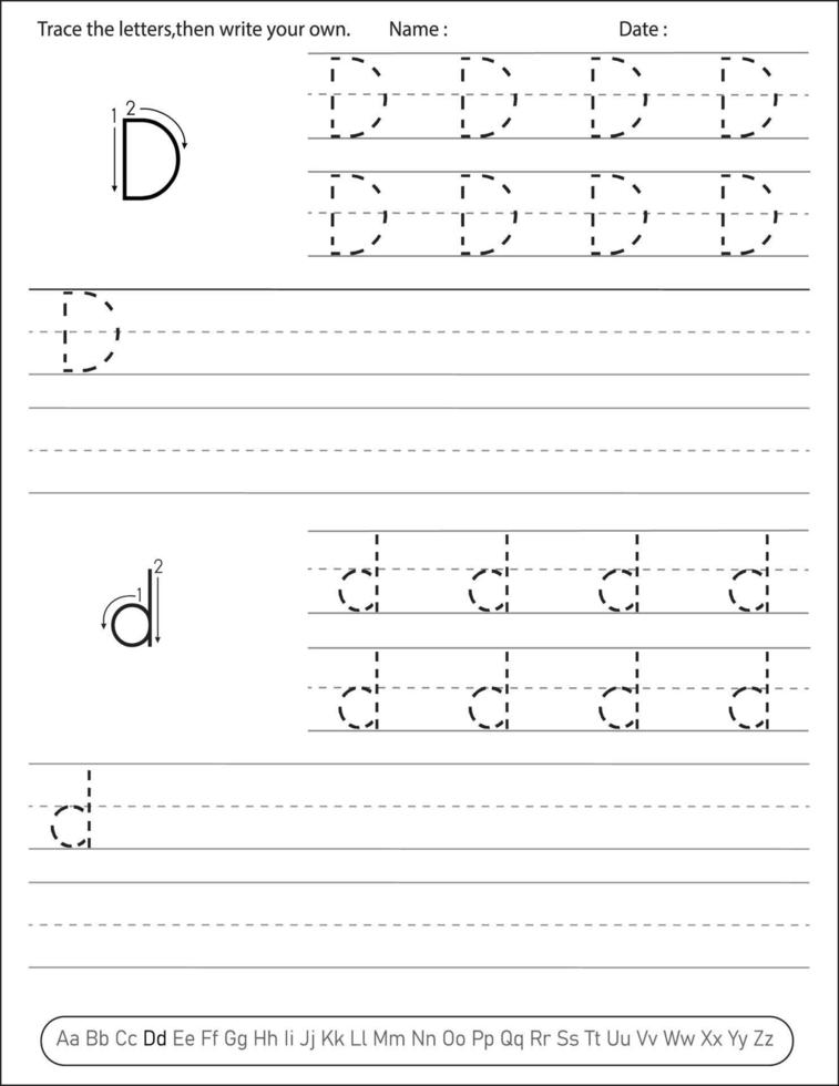 Alphabet Handwriting practice Worksheet. Alphabet activity for pre schoolers and kindergarten. English activity for kids vector