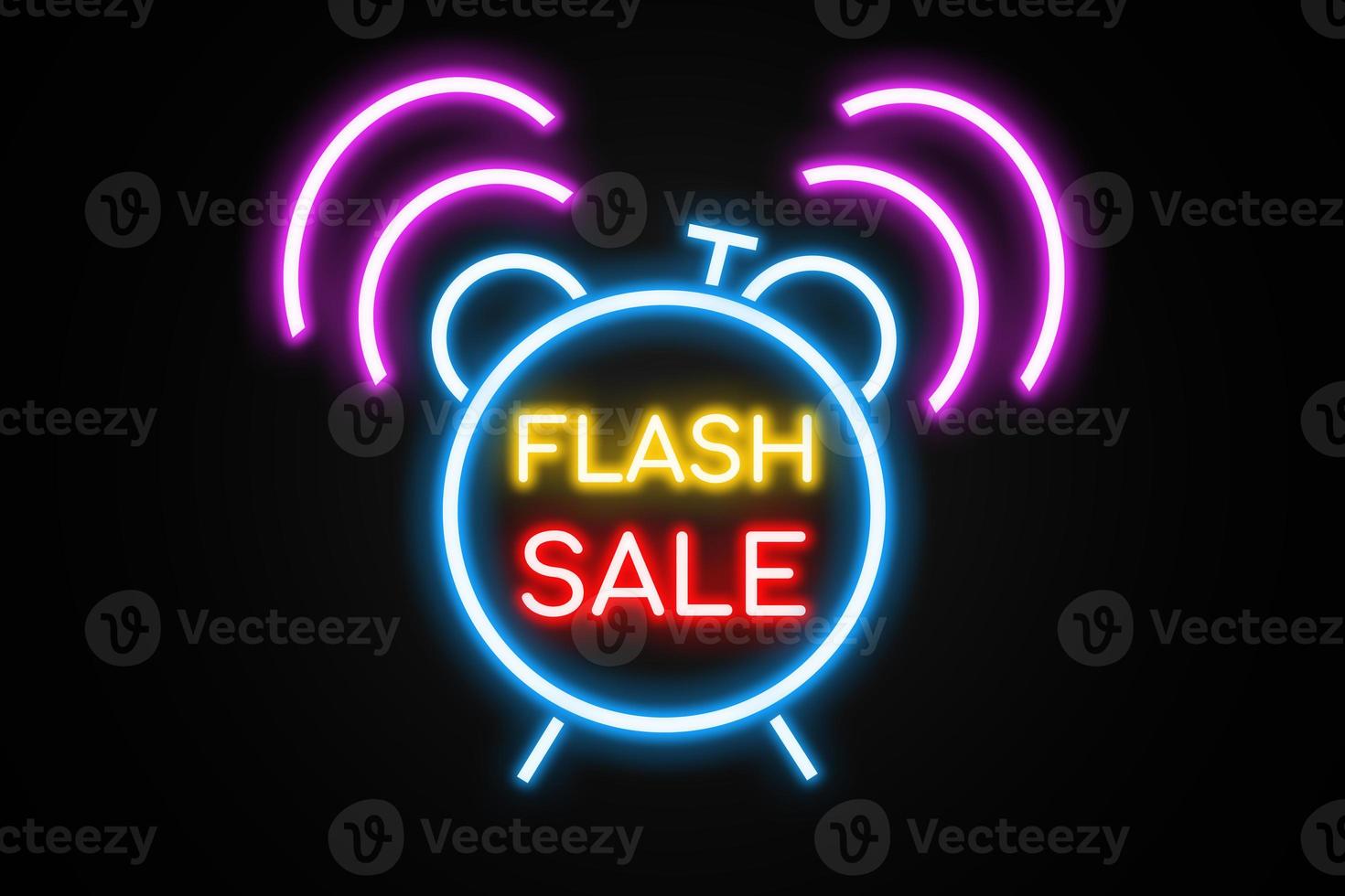 Flash Sale with clock symbol neon banner, light signboard. photo