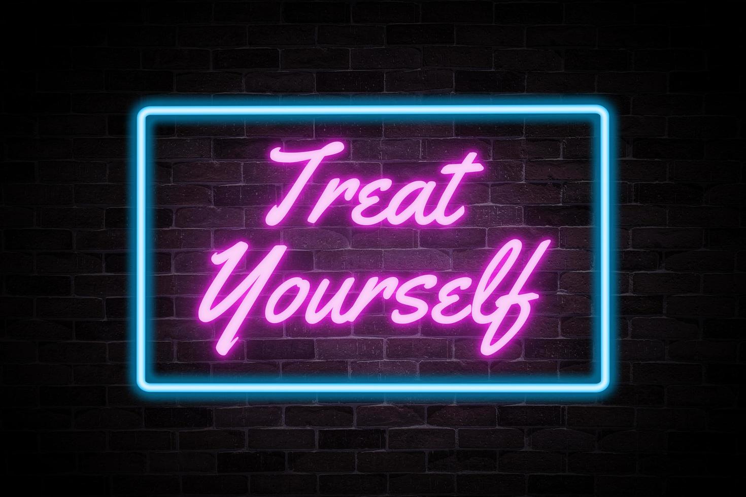 Treat Yourself neon banner, light signboard. photo