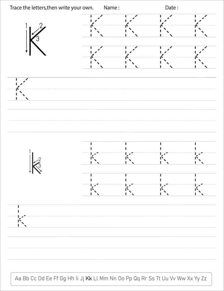 Alphabet Handwriting practice Worksheet. Alphabet activity for pre schoolers and kindergarten. English activity for kids vector