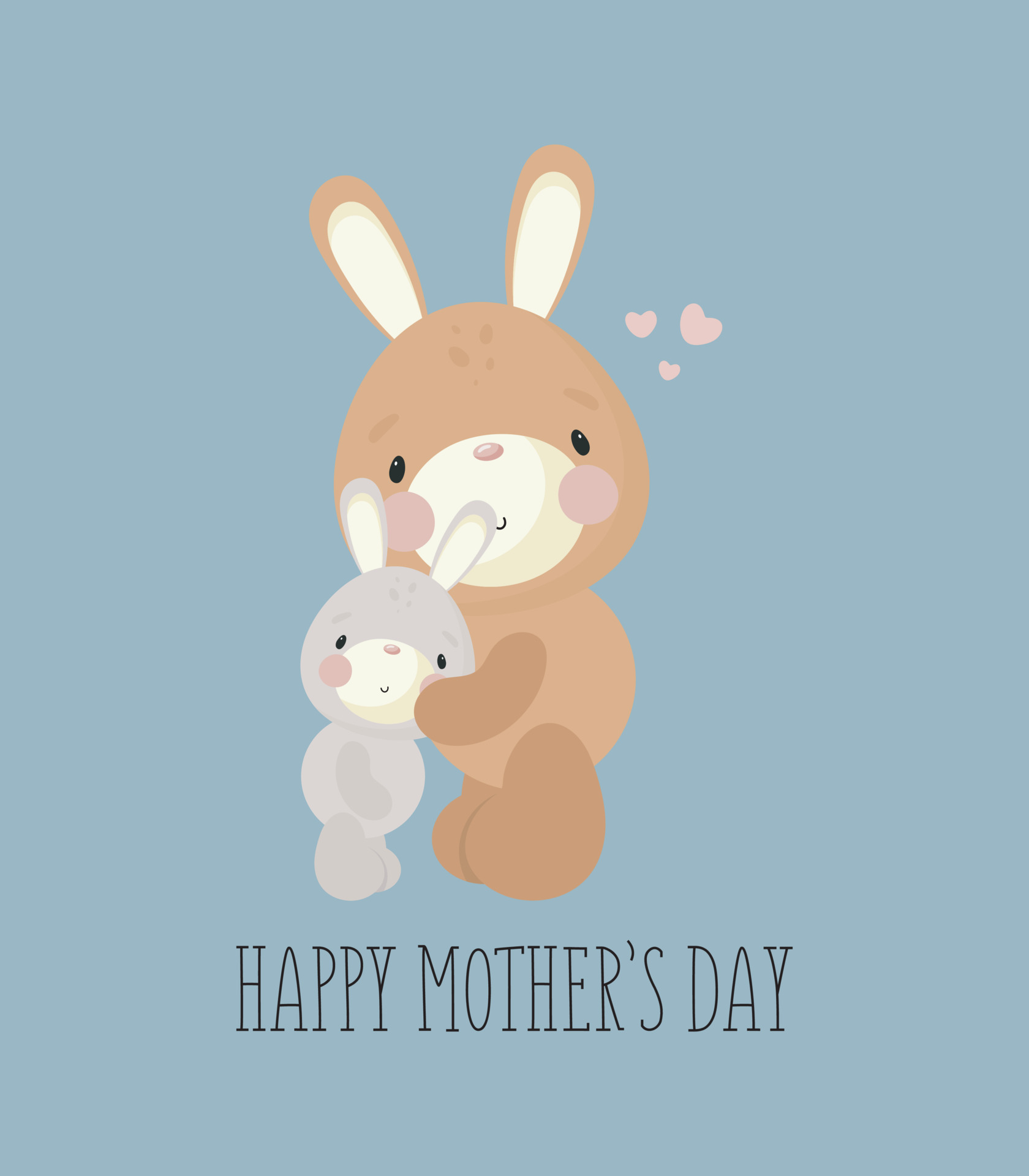 Cute Rabbit Mom and baby. Happy Mother\'s Day card. Vector ...