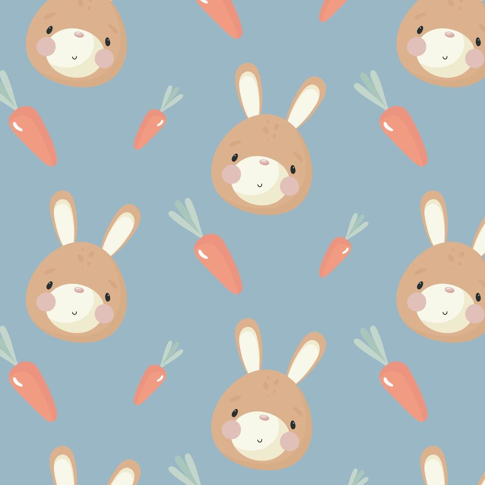 Vector seamless pattern with cartoon rabbits and carrot for Easter and other users. For greeting card, posters, banners, children books, printing on the pack, printing on clothes, wallpaper.