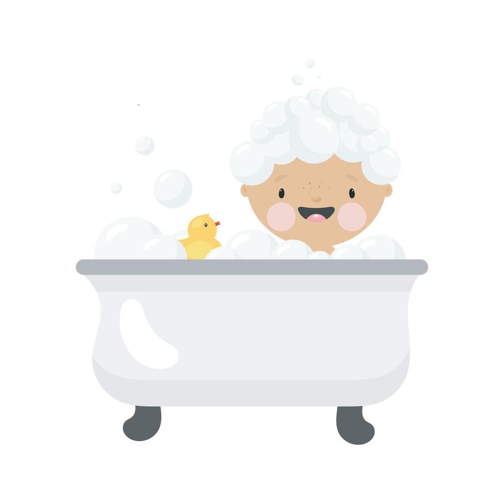 Boy takes a bath. Cartoon style. Vector illustration on a white background.