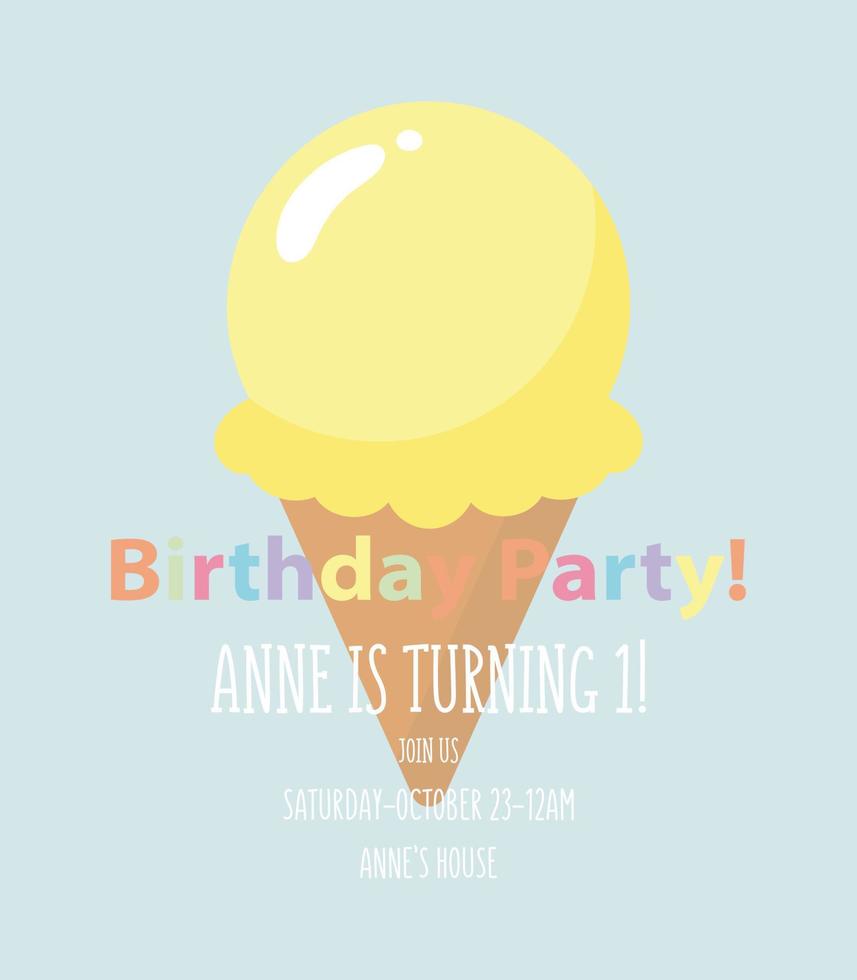 Party invitation with ice cream. Vector illustration in cartoon style.