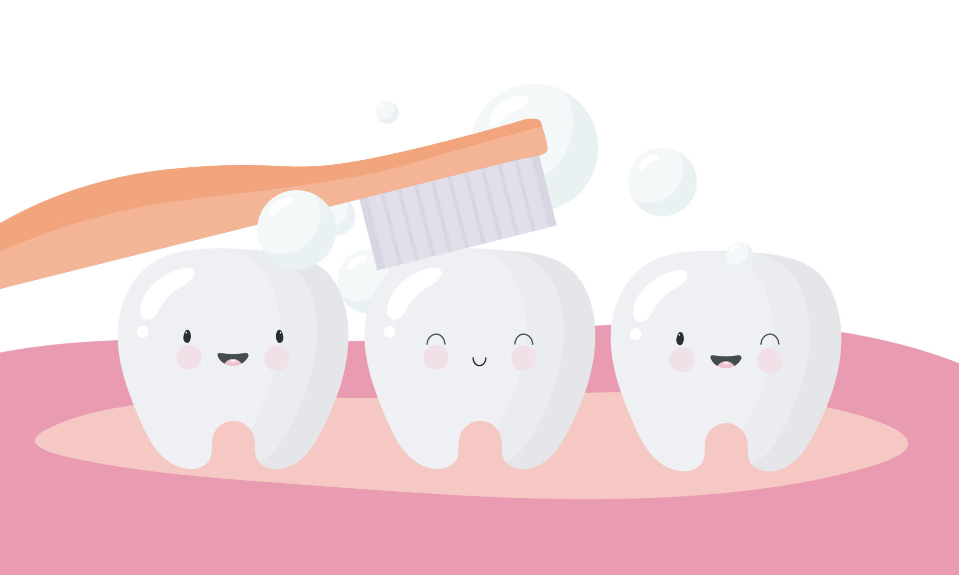 Poster about dental hygiene in cartoon style. The illustration shows
