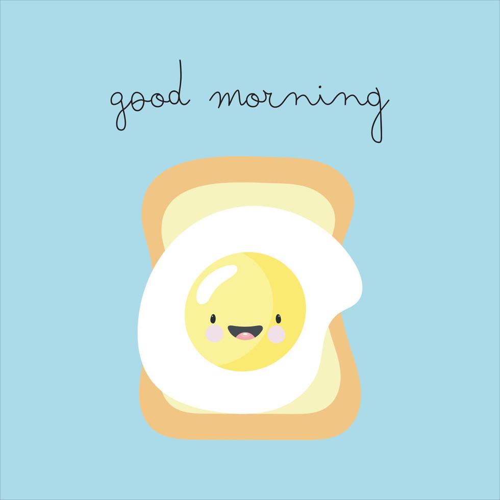 Cute fried eggs character with toast. For kids stuff, card, posters, banners, children books, printing on the pack, printing on clothes, fabric, wallpaper, textile or dishes. vector