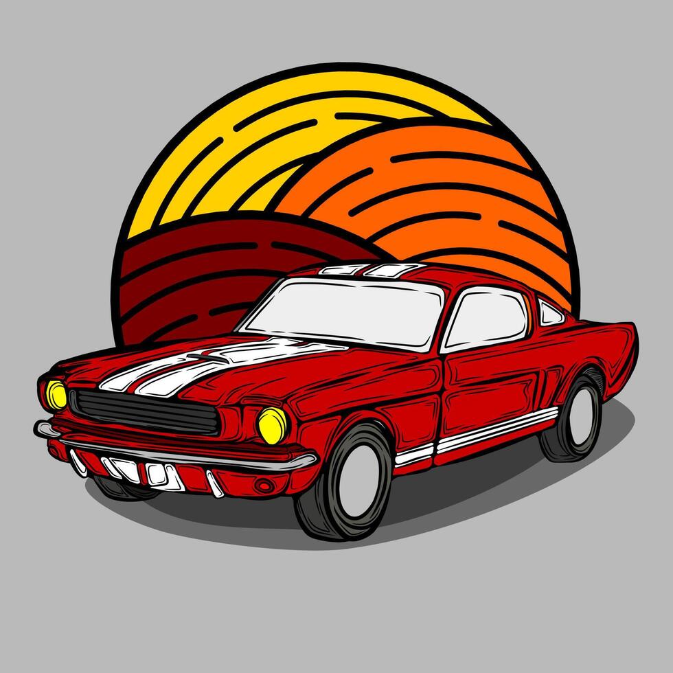 Cartoon red old car vector authentic design