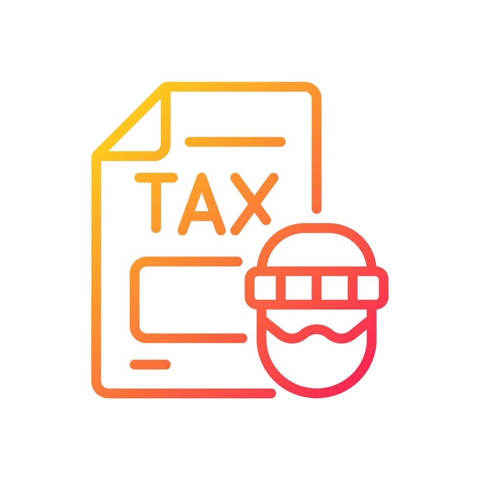Tax evasion gradient linear vector icon. Taxation fraud. Economic crime. Money laundering. False tax declaration. Thin line color symbol. Modern style pictogram. Vector isolated outline drawing