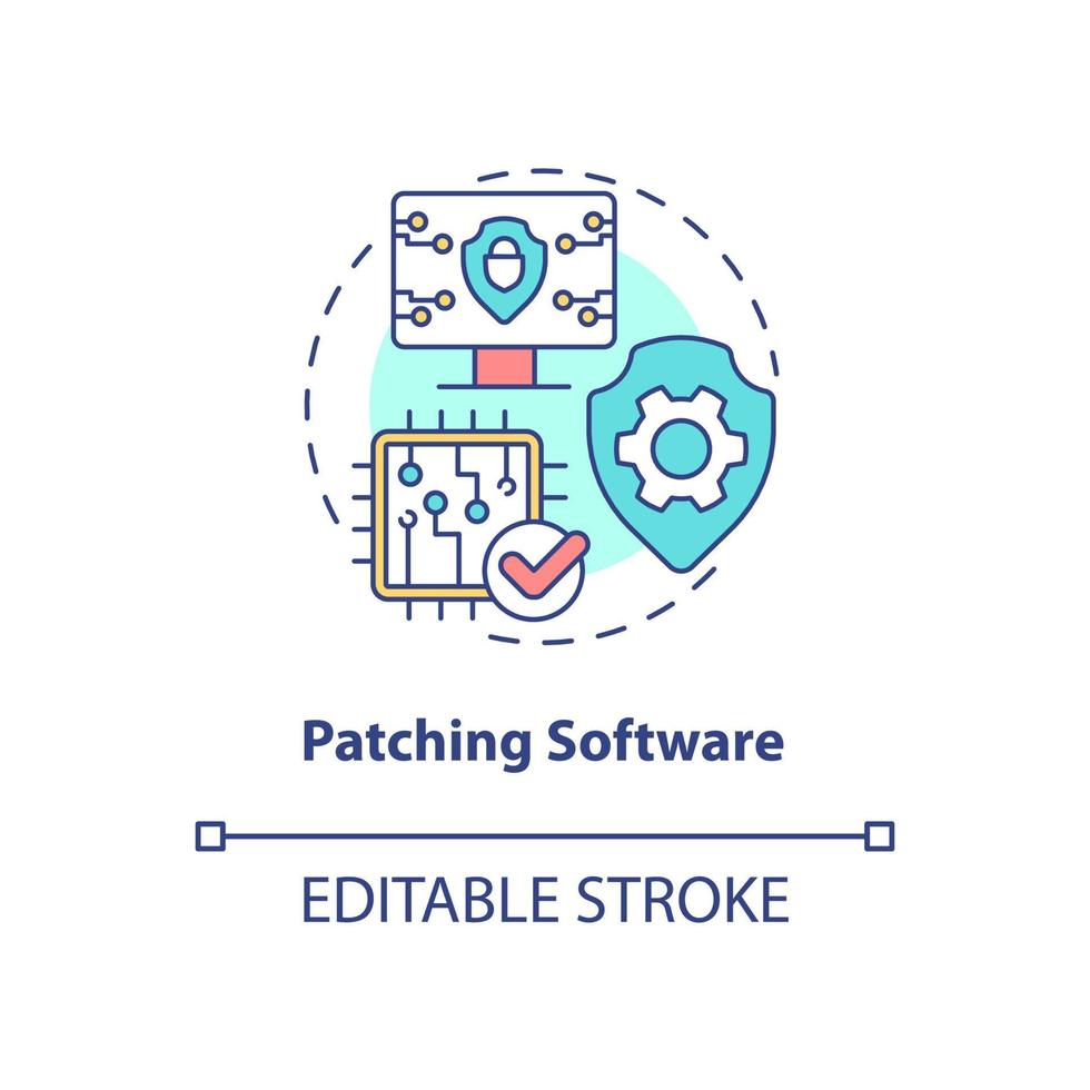 Patching software concept icon. Sensitive information digital protection abstract idea thin line illustration. Isolated outline drawing. Editable stroke. Roboto-Medium, Myriad Pro-Bold fonts used vector